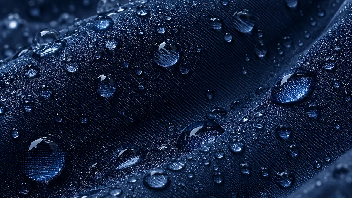 Gotas de lluvia resbalando sobre un tejido técnico